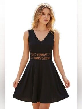 Material Girl LBD Fit And Flare Lace Inset Dress Black Small